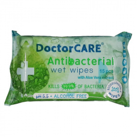 Doctor Care antibakteriális nedves törlőkendő (aloe, 100% biodegradable) 15db