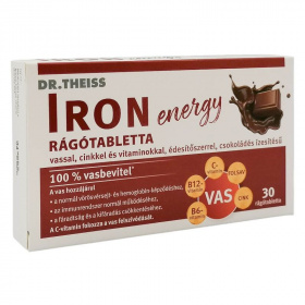 Dr. Theiss iron energy rágótabletta (vassal, cinkkel és vitaminokkal, csokoládé ízben) 30db